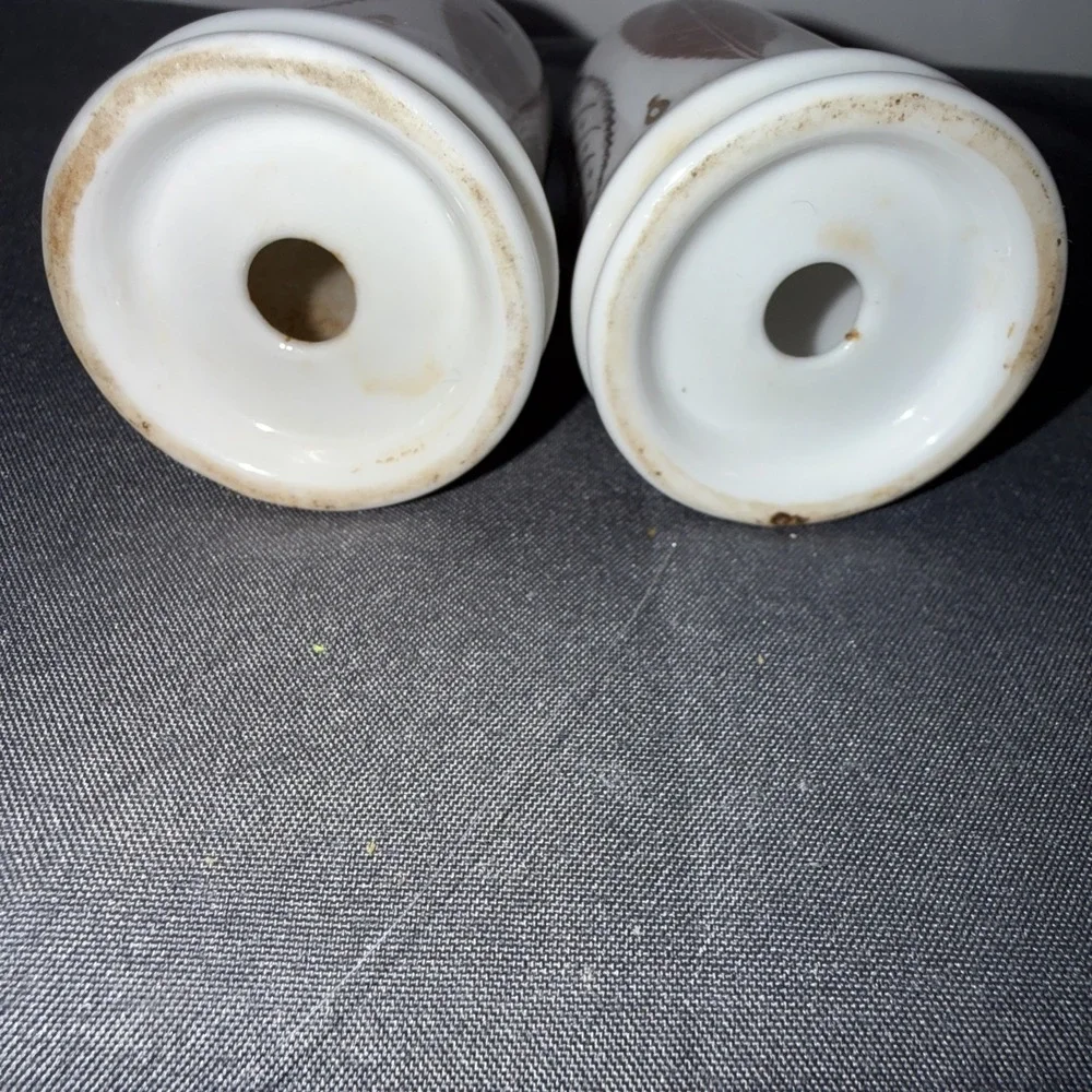Vintage Salt And Pepper Small With Feathers And Gold Trim Hand Painted